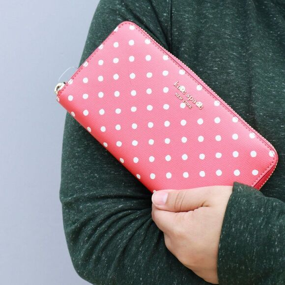 Kate Spade SPENCER DOT Zip Around Continental Wallet PEACH MELBA MULTI - Picture 5 of 11